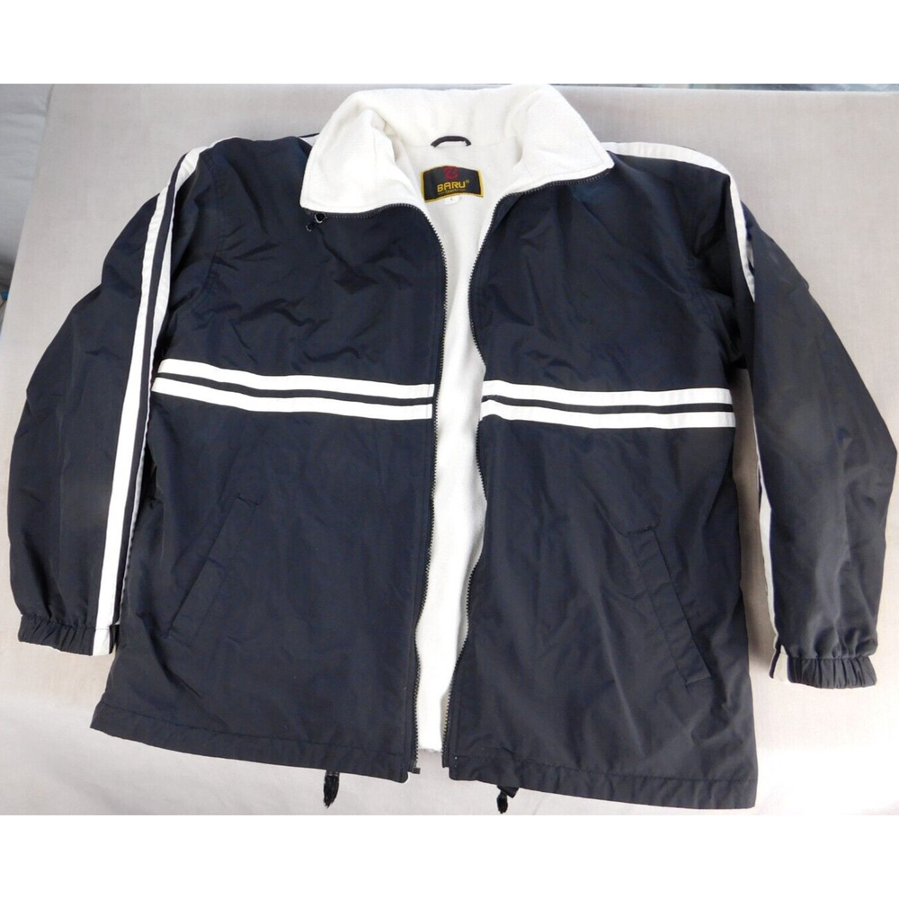 Baru Sports Large Men's Black And White Striped Fleece-lined Bomber Jacket